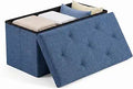 OLIXIS 30 Inch Folding Storage Ottoman Bench, Blue Ottoman with Storage