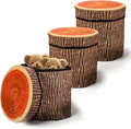 3 Pcs Tree Stump Storage Stool, 12 x 12 Inch Fiberboard Ottoman with Foam Cushion, Folding Toy Box and Foldable Seat Chest for Kids, Classic Design