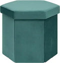 PINPLUS Velvet Hexagon Storage Ottoman, Foldable Footstool with Lid, Upholstered Accent Stool, Soft Seat Foot Rest, 220LBS Capacity for Living Room Bedroom Entryway 16.9 Inches Blue