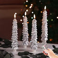 Eywamage Silver Christmas Tree Candles with Remote, Real Wax Flickering Flameless LED Taper Candles Set of 4