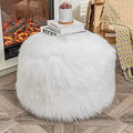 Unstuffed Faux Sheepskin Fur Pouf Ottoman White 20x20x12 Inches Round