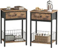 Night Stand Set 2, Night Stand with Drawers, Industrial nightstand, Nightstand with Fabric Bins, Bedside Table End Table for Bedroom, Closet, Entryway, College Dorm, Rustic Brown LNT0061BR2