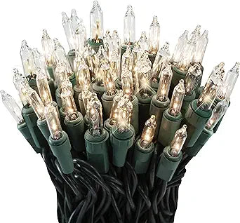 612 Vermont 100 Clear Incandescent Christmas Twinkle Lights on Green Wire