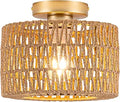 Rpzloila Rattan Ceiling Light, 1 Light Bohemian Modern Woven Flush Mount Ceiling Light, Boho Light Fixture for Bedroom Living Room Dining Room, Gold Finish
