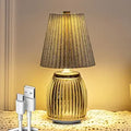 MJ PREMIER Rechargeable Table Lamp Pleated Small Cordless Lamp with Timer