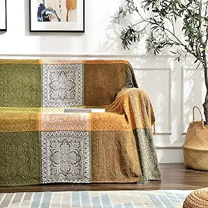 Boho Couch Cover, Bohemian Throw Blanket Tassels Hippie Decor Covers Sofa Chair loveseat Furniture Bed Bohemian Tribal Fringe slipcover (Green, 60x75)