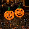 2Pack Solar Halloween Pumpkin Stake Light with 8 Lighting Modes, Fabric Lantern Yard Decor with Metal Stand, Foldable Pumpkin Garden Lights for Lawn, Patio, Pathway, and Halloween Party Decorations