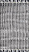 SAFAVIEH Montauk Collection Accent Rug - 2'3" x 4', Ivory & Navy, Handmade Flat Weave Boho Farmhouse Cotton Tassel Fringe, Ideal for High Traffic Areas in Entryway, Living Room, Bedroom (MTK340B)