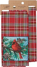 Primitives by Kathy Decorative Kitchen Towel Christmas Tartan Plaid Pattern/Winter Cardinal Art Panel/Seasonal Rustic Winter Theme Soft/Large 20x28
